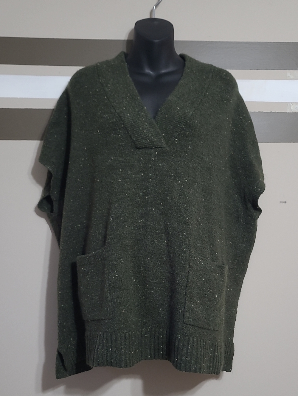⭐️ Ritmans Dark Green Marled Oversized Sweater Vest Pncho Sz Small